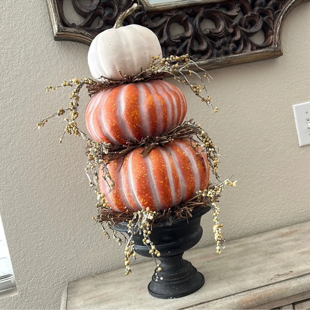 Fall Harvest Autumn Rustic Farmhouse Stacked Pumpkin Topiary